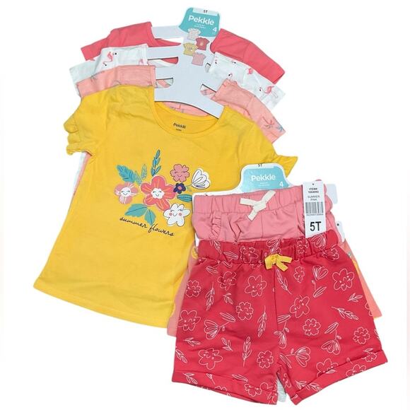 Pekkle Girls Floral Pineapple Shorts & Shirts 8 Piece Set Size 5 NWT - Picture 1 of 13
